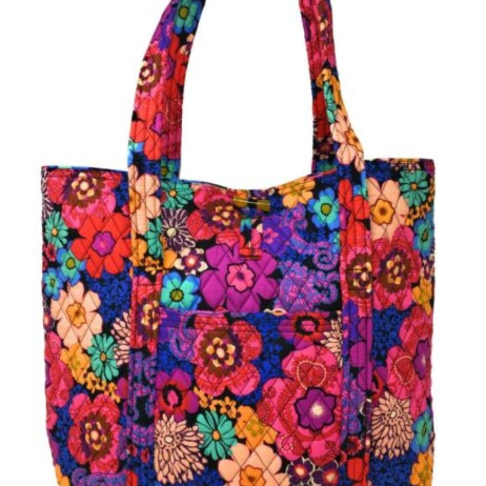 vera bradley pleated floral fiesta quilted tote